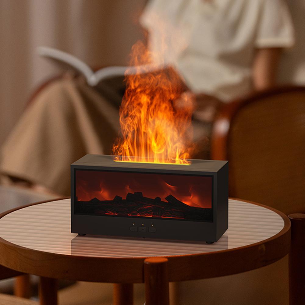 Dynamischer Flammen Kamin Ätherischer Öl Diffusor mit 150 ml Fassungsvermögen Ultraschallnebel Timer und Fernbedienung