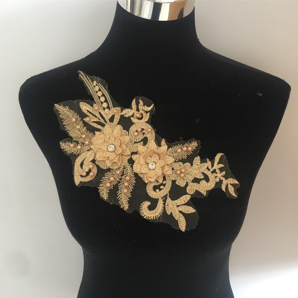 Golden Yellow I Water-Soluble Embroidery Three-Dimensional Lace Bead Sticky Flower Diy Sewing Decoration With Clothing Accessories Lace