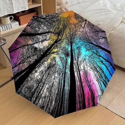 1PC Forest Sky Pattern Small Travel Automatic Folding Umbrella, Compact Windproof Umbrella, Automatic Open/Close ,Gift-091517