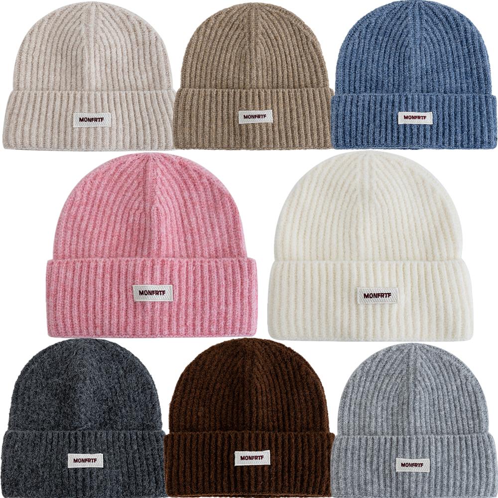 New Style Slouchy Hats Beanie Hats Winter Cap Y2K Warm Cap For Women Solid Color MONFRTF Letter Winter Knitted Girl Hats
