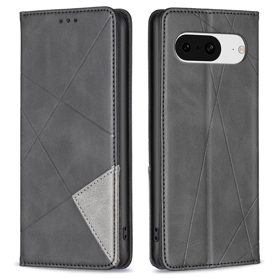 

For Google Pixel 8 Stand Card Holder Imprinted Line Phone Case Drop Protection Leather Phone Cover Black