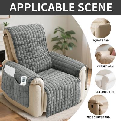 Recliner Sofa Cover Flannel Plush Chair Covers Armchair Slipcovers with Pockets Relax Non Slip Couch Slipcovers Sofa Protector