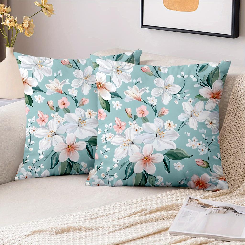 1 Pieces Floral Printed Light Blue Throw Pillow Covers Polyester pillowcase, sofa decorative cushion cov Headboard Pillow