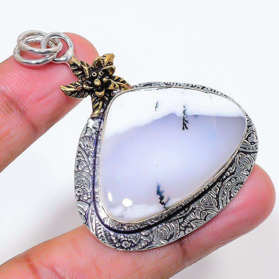 Natural Dendrite Opal Gemstone 925 Sterling Silver Jewelry Pendant 2.17" AP-16417