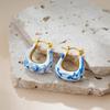 User Friendly Ceramic Ear Clip Blue Floral Pattern Dangle Earring Sturdy Copper Material Office And Casual Accessory