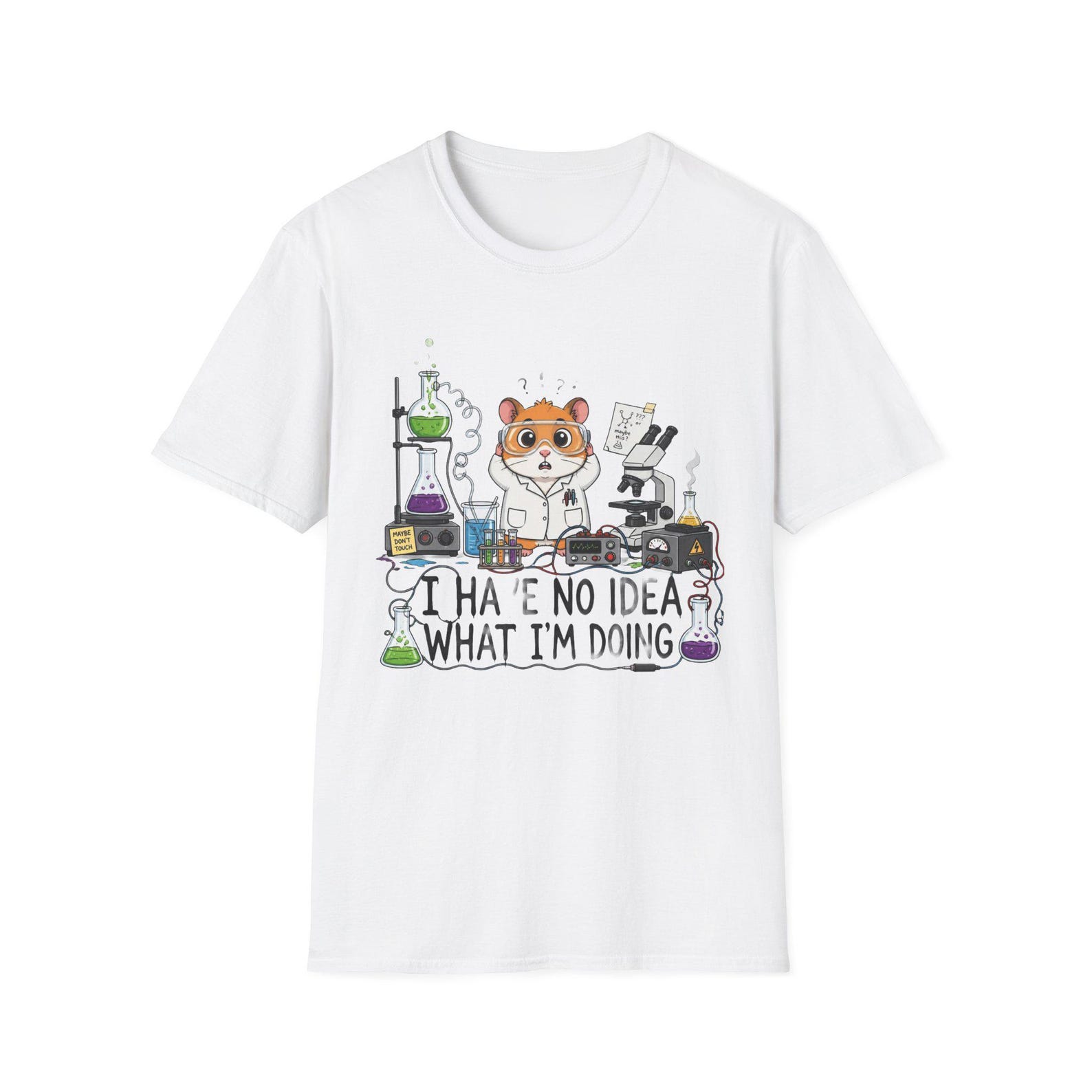 Confused Lab Hamster T-Shirt, Funny Science Nerd Tee, Cute Animal Graphic Shirt, Chemistry Lab Gift, Sarcastic Animal Tee 3XL