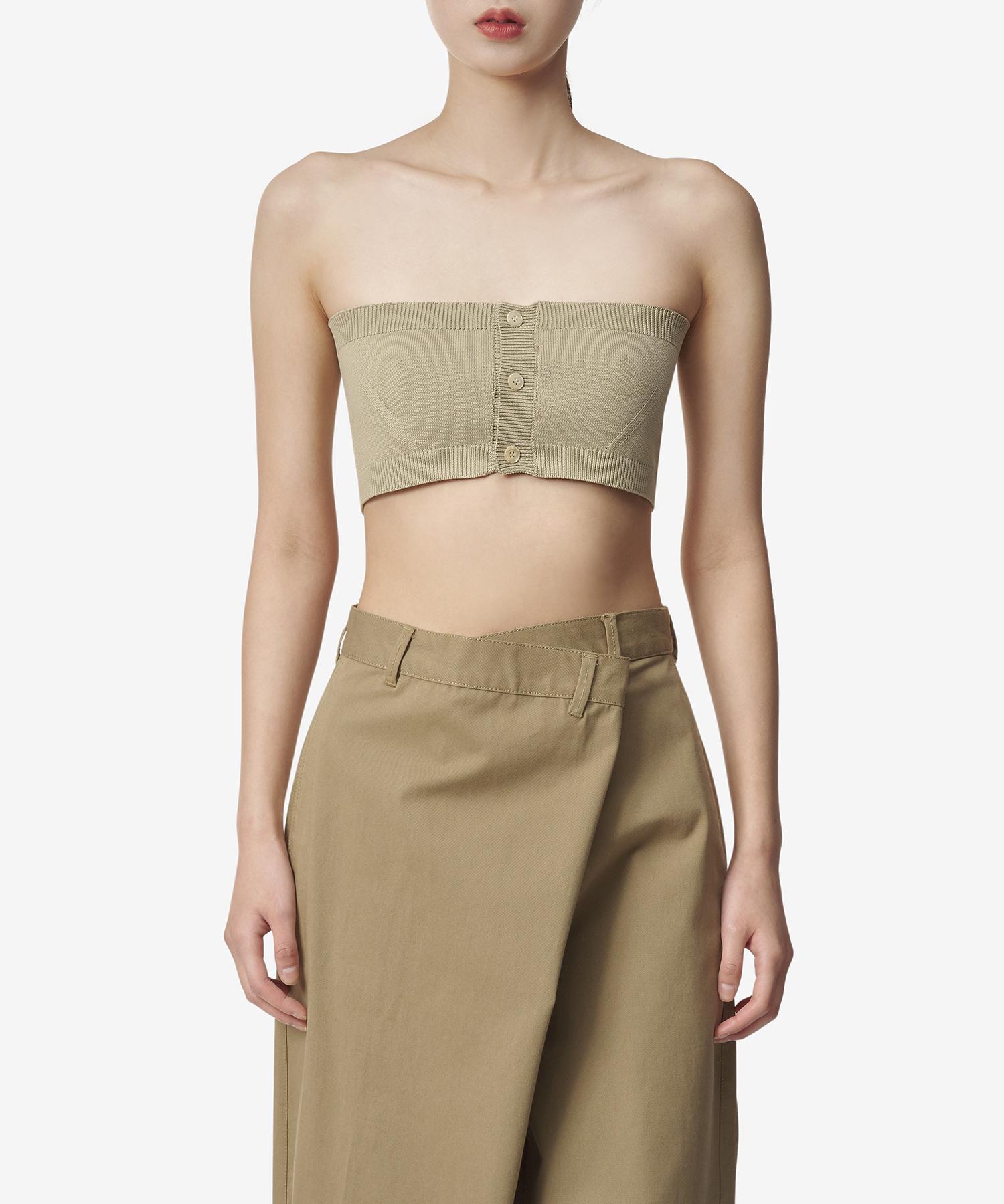 Orari Knit Button-Up Crop Sleeveless Top - Khaki Beige / A23Sb02Adkhbe Khaki Beige/0