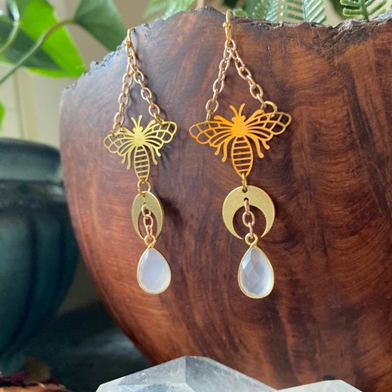 Golden Moon Gem Bohemian Earrings for Women