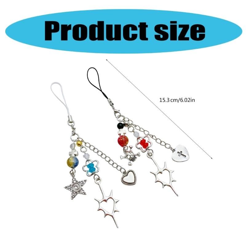 Herz-Kruzifix und Blume Handyband Handgemacht Perlen Schlüsselanhänger Charm Modischer Schlüsselanhänger Taschenzubehör für Modeliebhaber