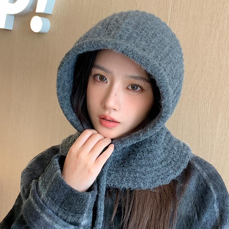 

Осенне-зимняя повседневная шапка-шарф, интегрированная, большой окружности головы, балаклава, корейская, универсальная, ветрозащитная и теплая шерстяная шапка One Size