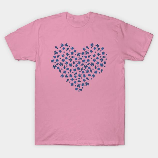 T Shirt Women Autumn Leaves Heart Blue Version Harajuku Print Kawaii Tshirt Summer Short Sleeve Female T-Shirt Top Tee