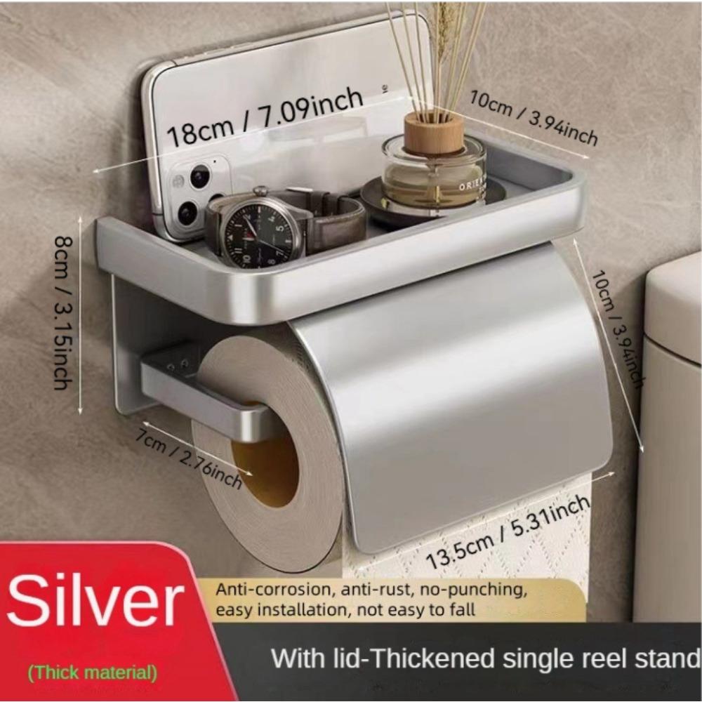 1 Set Wall Mounted Toilet Paper Holder Self-Adhesive, Large Roll Size with Shelf,Suitable for Various Bathroom Styles