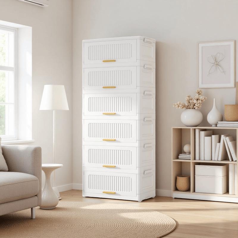Foldable Five-Drawer Multi-Layer Storage Cabinet for Home, Bedroom, or Kitchen