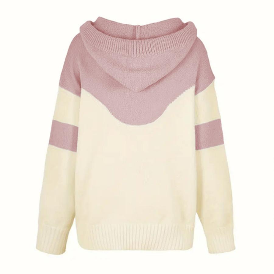Color Block Drawstring Hooded Sweater, Casual Long Sleeve Pullover Sweater With Pocket, Women's Clothing