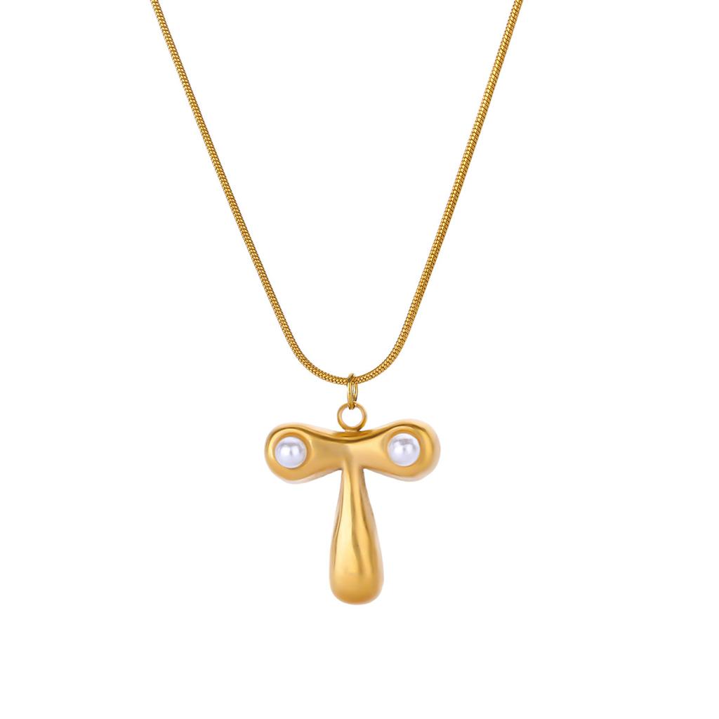 Initials Letter Pearl Necklaces For Women Gold Color Stainless Steel Letter Necklace Chain Collar Necklace Wedding Jewelry Gift