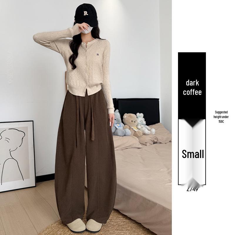 Women's Fleece-Lined Retro Scimitar Pants: Autumn/Winter 2025, High-Waisted Loose Chenille Wide-Leg with a Slimming Drape.