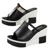 Summer New Cool Slippers Women's Rhinestone Wedge Heel Muffin Cool Slippers Thick-soled One-word Large-size Women's Shoes