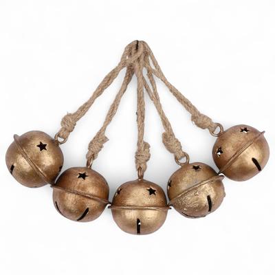 Conjunto Rústico de 5 Sinos de Natal para Decoração Festiva DIY, Sinos Vintage de Trenó e de Bruxa para Jardim, Varanda e Enfeites de Árvore