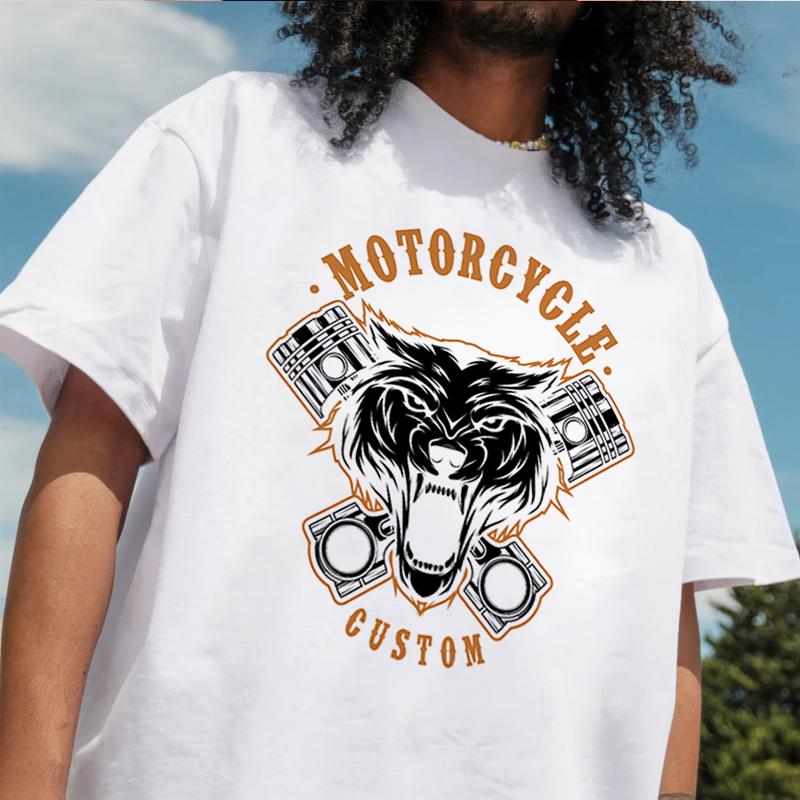 Wolf Motorcycle Tshirt 100 Cotton ONeck T Shirt Fashion Short Sleeve Mens Tees Graphic Tshirts