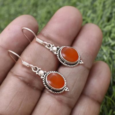Carnelian Oval Gemstone Handmade Designer Earring, Gift For Her, Birthday Gift, Boho Earring, Wedding Gifts, 925 Silver Earring