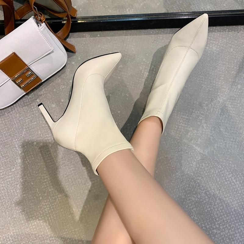 Fashion French Pointed Toe High Heeled Booties Spring and Autumn Winter 2025 New Women's Stretch Skinny Boots