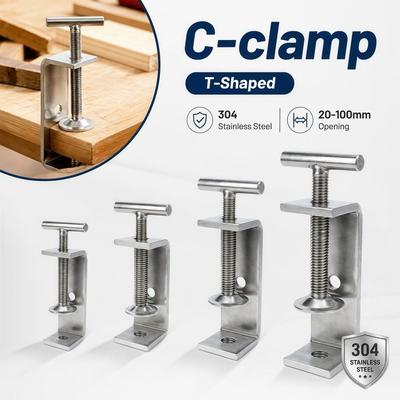 1 pièce 111 Acier Inoxydable Serre-joint en C en Forme de T Ouverture 11-111mm Serre-joint Carré Réglable Solide Support Fixe Clip Fixations Matériel