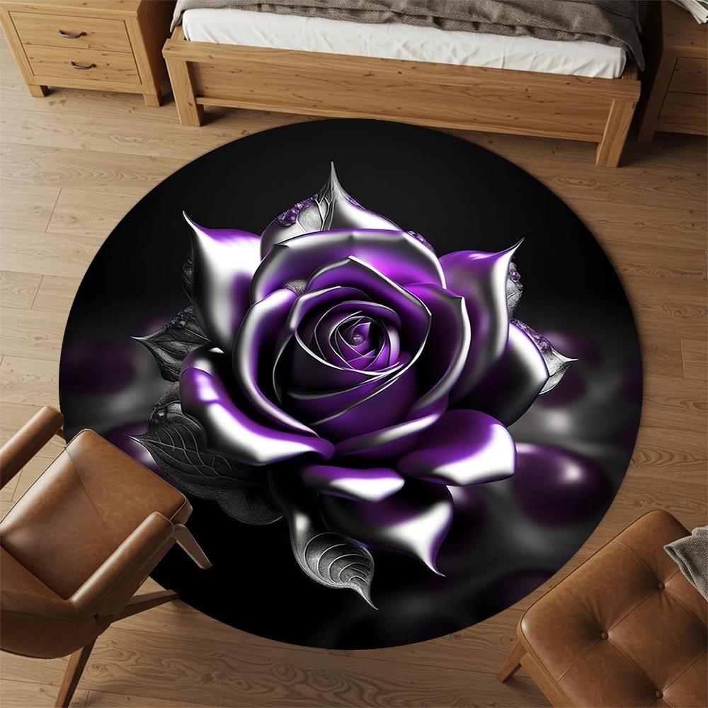 1pc Rose Purple Round Chair mat Area Rug - Non-Slip, Floor Mat for Office, Bedroom, and Indoor Decor -1002179