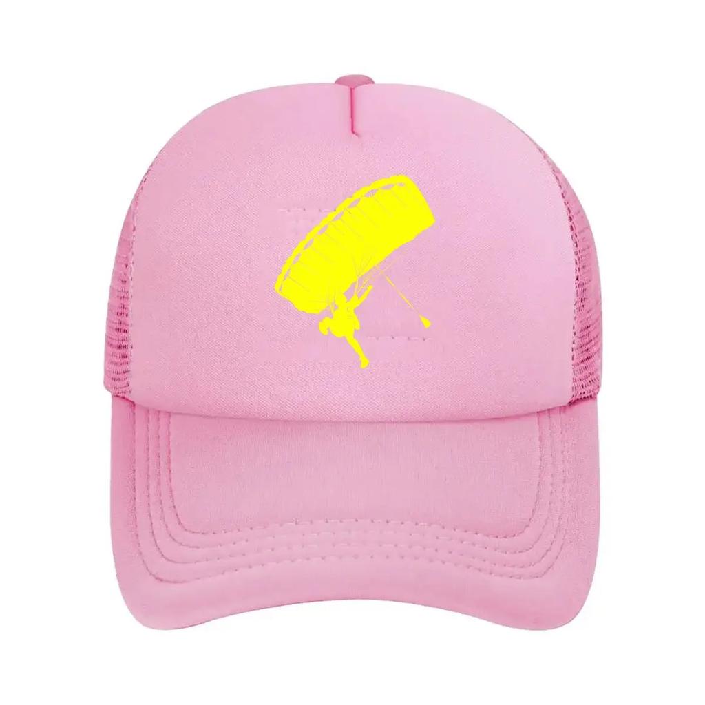 Yellow Parachute Adventure  Themed Skydiving Graphic Design Mesh Baseball Cap