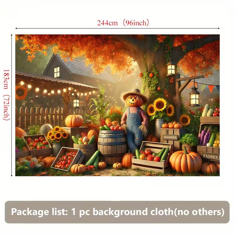 2D Flat Fall Scarecrow Pumpkin Harvest Farm Backdrop Autumn Photo Background