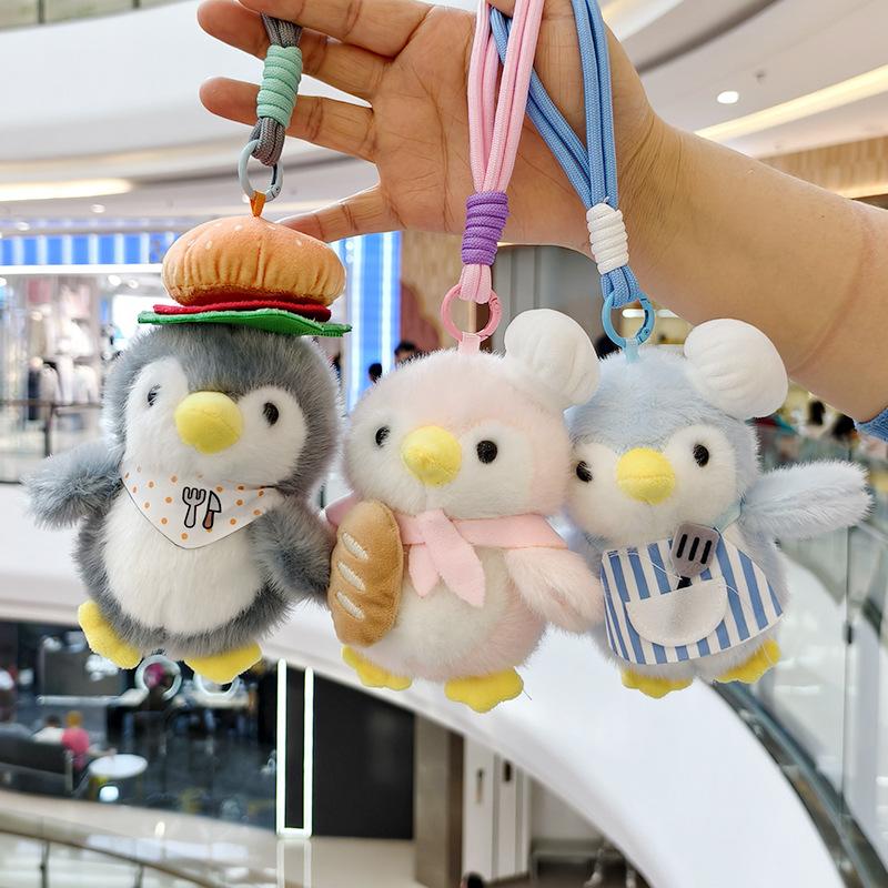 Cute Plush Baking Penguin Doll Keychain Backpack Toy Car Key Holder Creative Small Pendant Animal Shaped PP Cotton Filled Sho...