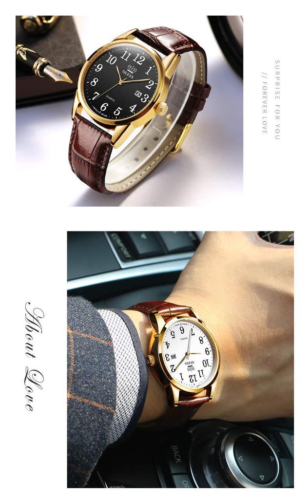 OLEVS Leather Date Watch Men's Watch, Stylish, Ultra-Thin, Strap, Quartz, Analog, Display, Men's
