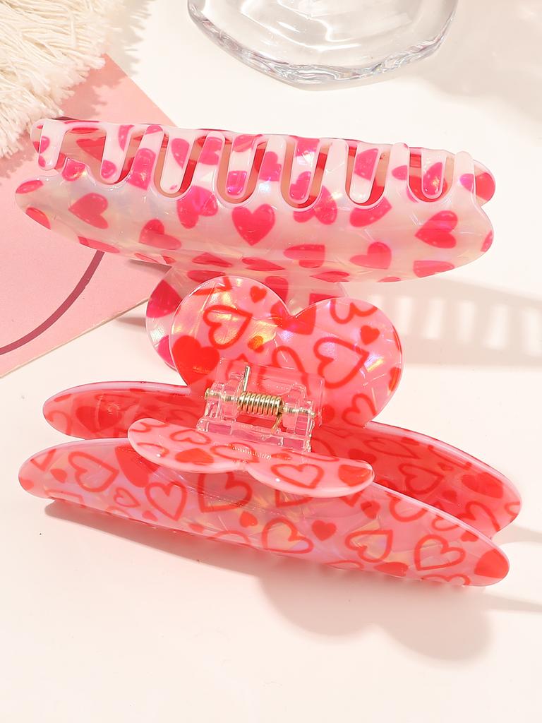 Valentine's Day Half Round Thick Hair Clips,Women's Hair Clips with Red Heart Pattern, Non-Slip Hair Clips Valentine's Day Gift