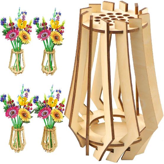 Wooden Vase for Lego Flower Bouquet - Display Stand for Roses, Cherry Blossom, Sunflower, Tulips, Daffodils, Lotus - Gift for Flower Building Set