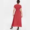 Women Short Sleeve V Neck Swing Dress With Elegant Polka Dot Print And Slit Detail