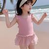 2025 Girls' One-Piece Skirted Swimsuit - Cute Princess Style, Solid Color Baby Swimwear