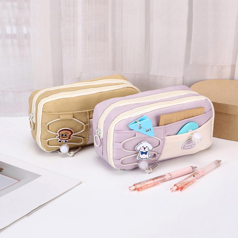 Simple Large Capacity Student Pencil Case Multi-Layer Flip Style Cute Pencil Pouch Ins Canvas Gel Pen Organizer Kids
