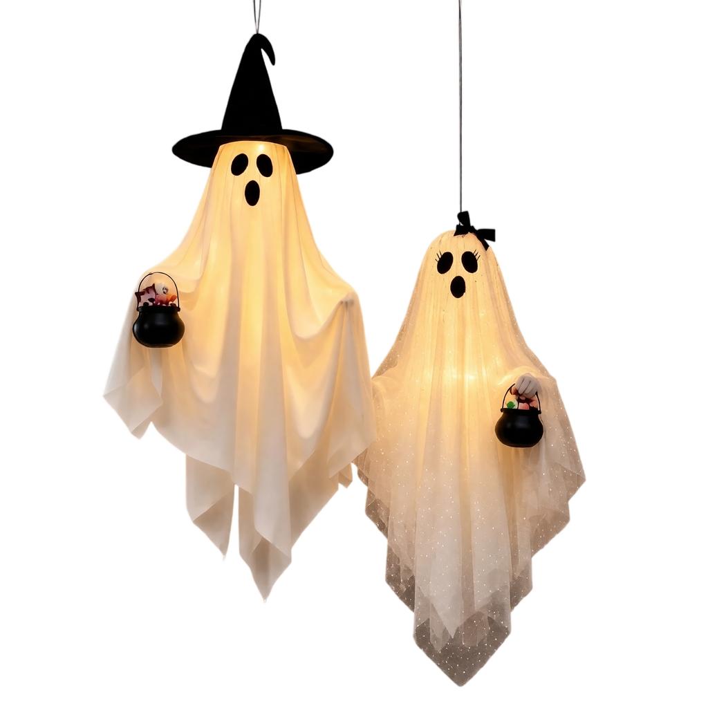 2-Piece Hanging and Witch Hat Outdoor Halloween Decor Set with and Small Cauldron Accents for Yard Garden Festival
