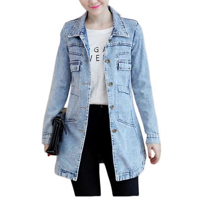 Women's Spring and Fall Single-breasted Medium-length Denim Jacket Slim Plus Size Denim Jacket