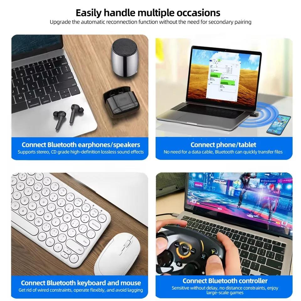Adapter Bluetooth 6.0 Bezprzewodowy Nadajnik Odbiornik Audio Dongle USB do Samochodu Słuchawek Głośnika Bez Sterowników Dla Windows 8.1/10/11