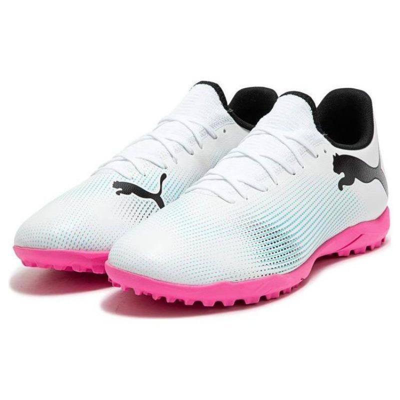 Puma FUTURE 7 PLAY Round Toe Lace-up TF Turf Stud Mesh Football Boots Men White Blue 107726-01
