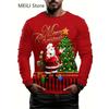 Christmas Muscle Print Tee Men's Clothing Casual Streetwear 3D Printed Top Christma Long Sleeve Oversize O-Neck T-Shirts for Men