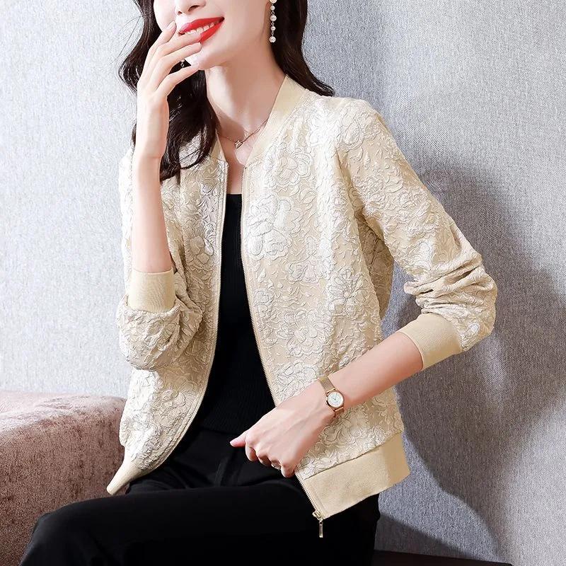 Women's Jacquard Jackets  Short Coats High-end Casual Outwear Loose Outer Spring Autumn Clothing Coat