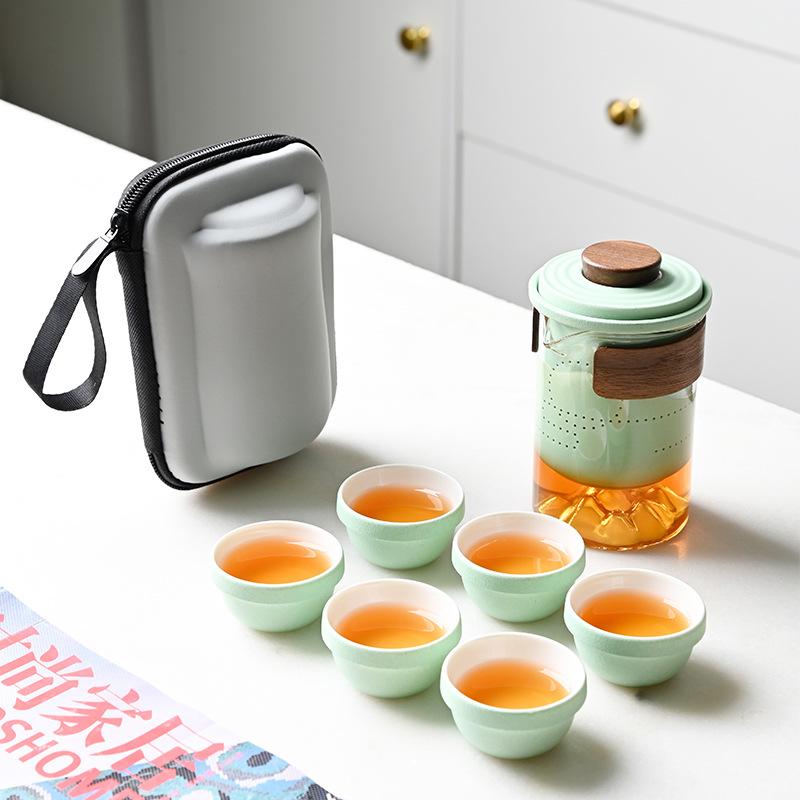 

Portable Travel Tea Set, Dragon Boat Festival Outdoor Boutique Business, Portable Anti-Scalding Express Cup Gift Teapot 1 pot + 6 cups - travel set