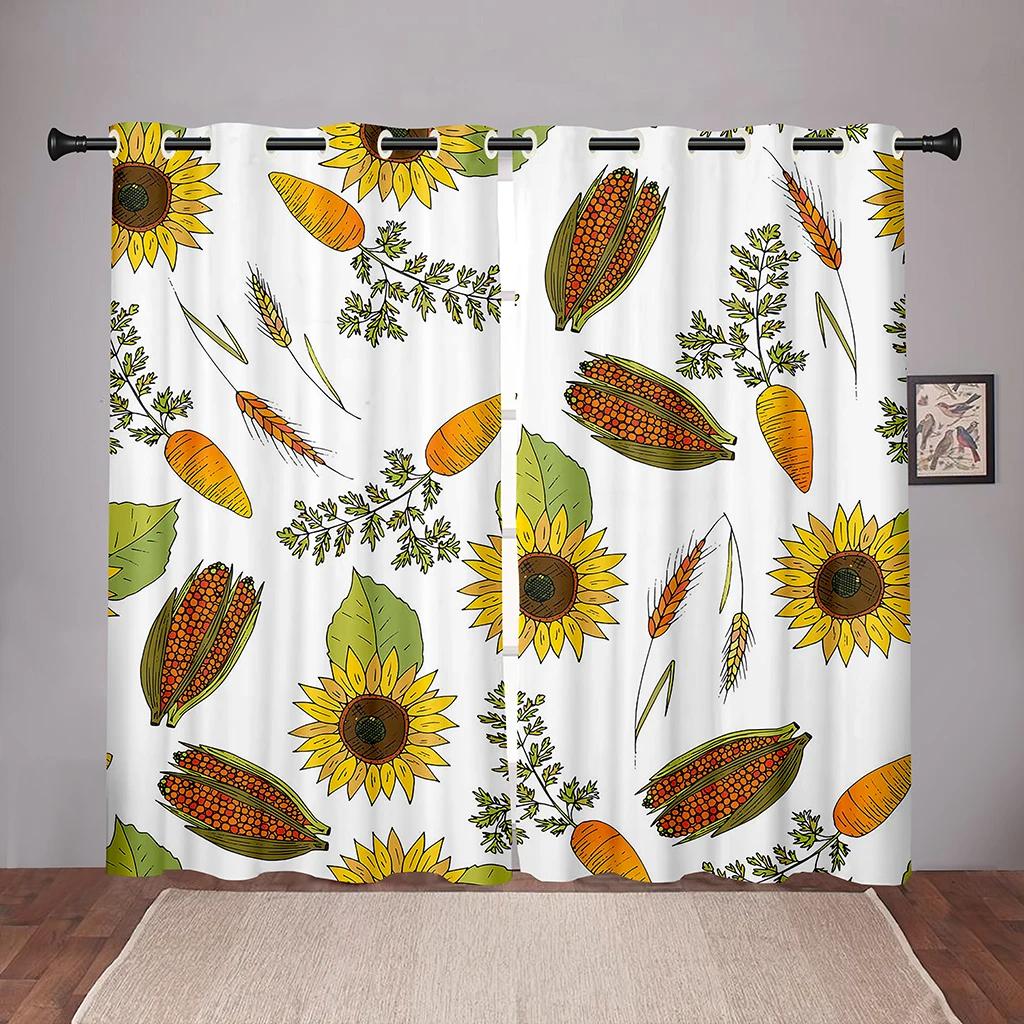 Sunflower Floral Vintage On Sale Blackout Window Curtain for Bedroom Living Room Bathroom Kicthen Door Thick High Shading New
