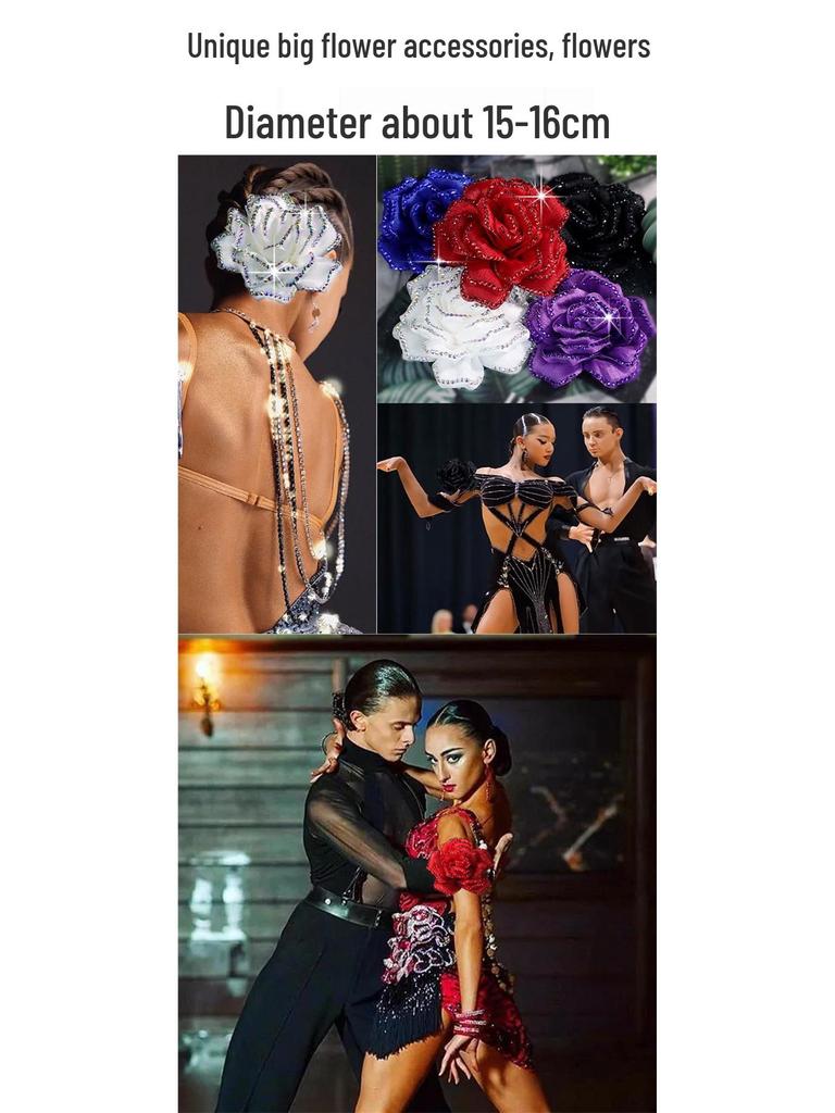 Set červených třpytivých květinových sponek do vlasů a náramku pro dívky na latinskoamerické tance