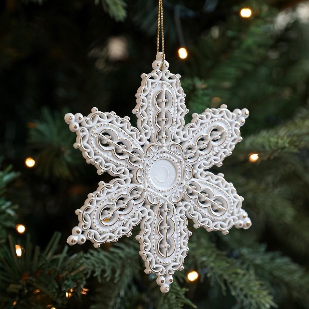 Elk Snowflake Pendant White Gold Christmas Hanging Ornament  Home Decoration