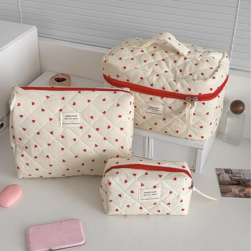 Cute Corduroy Heart Cosmetic Bags for Women Large Capacity Makeup Bag Travel Organizer