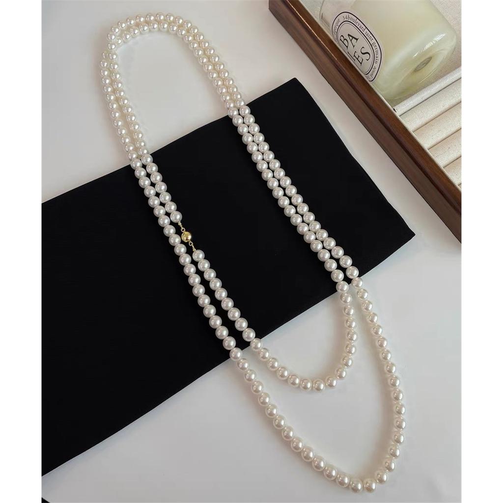 Tooxika Fashionable Temperament Multi-layer Stacking Magnetic Clasp Pearl Necklace Long Light Luxury Jumper Chain Accessories Necklace