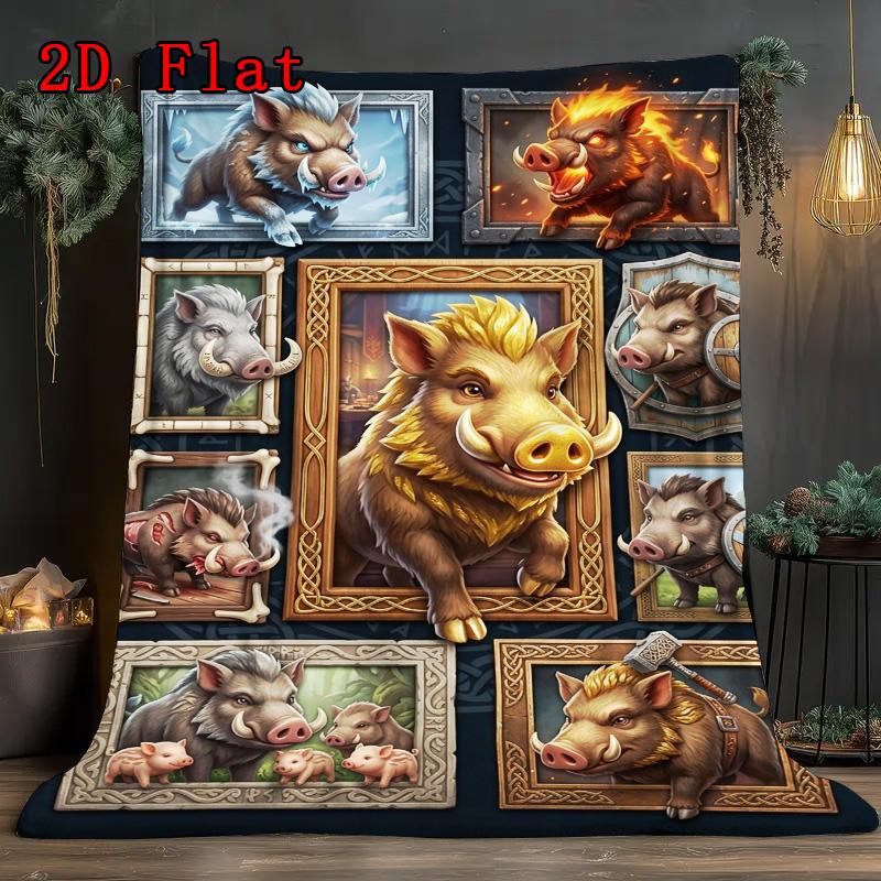 Boar Variations Art 2D Flat Pattern Flannel Blanket, High Quality All Seasons, Home Decor, Warmth and Comfort, Perfect for Christmas Gifts.