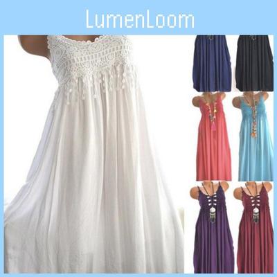 Elegant Women Summer Crew Neck Sleeveless Tank Maxi Dress With Lace Detail